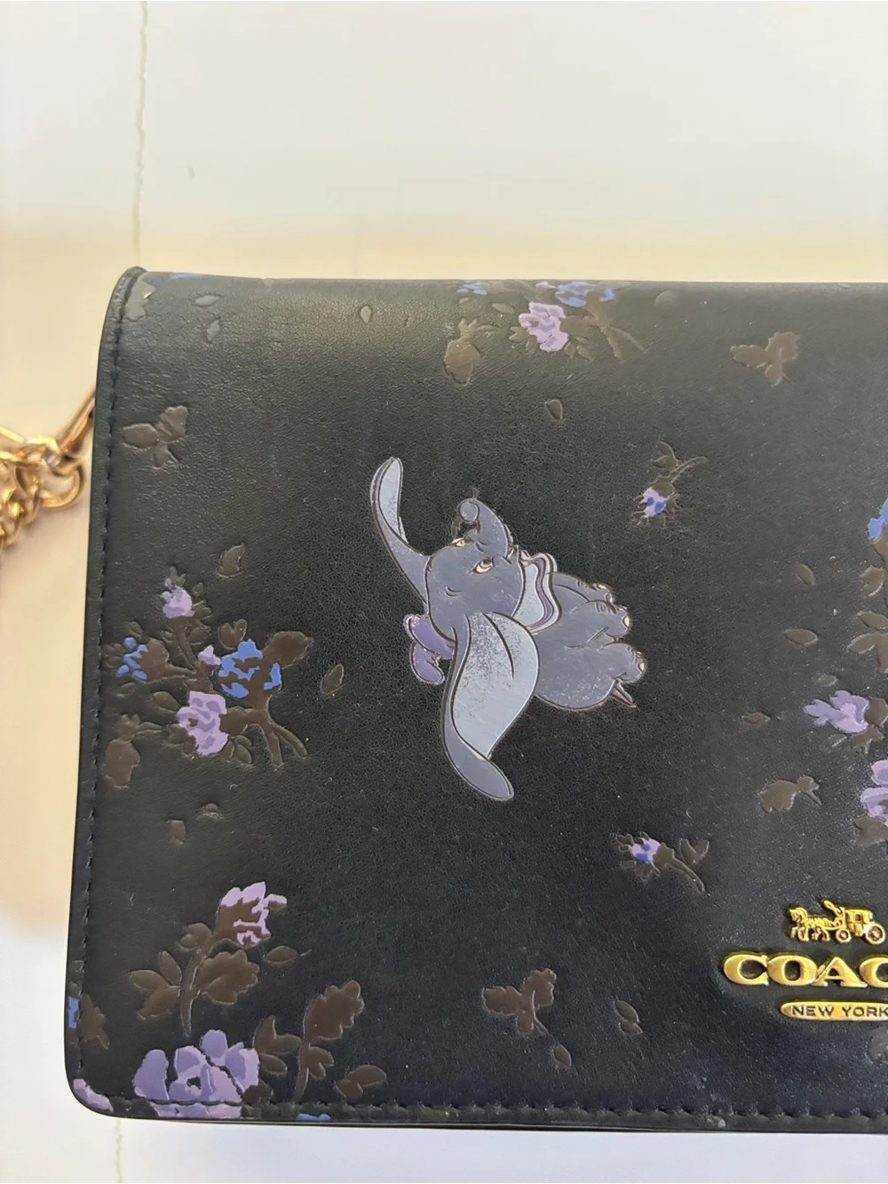 RARE Coach x Disney Dumbo Black Floral Leather Chain Crossbody